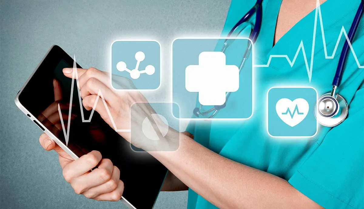 Healthcare worker holding tablet