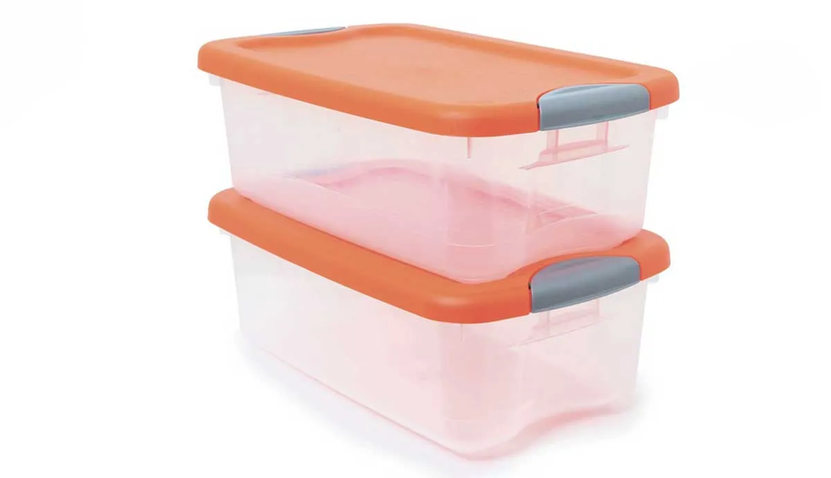 Two tote containers with orange lids